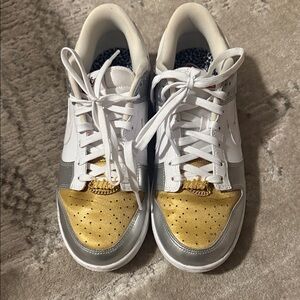 Nike White and Gold Sneakers with Gold Accents